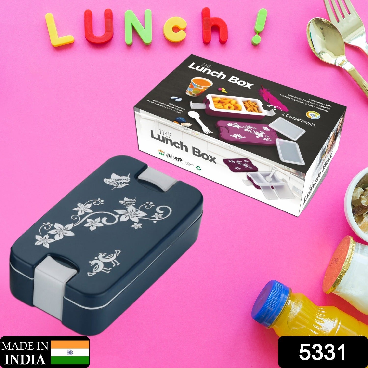 5331 Airtight Lunch Box 2 Compartment Lunch Box Leak Proof Food Grade Material Lunch Box Modern Appearance & Compact Lunch Box With Spoon DeoDap 5331 Airtight Lunch Box 2 Compartment Lunch Box Leak Proof Food Grade Material Lunch Box Modern Appearance & Compact Lunch Box With Spoon DeoDap
